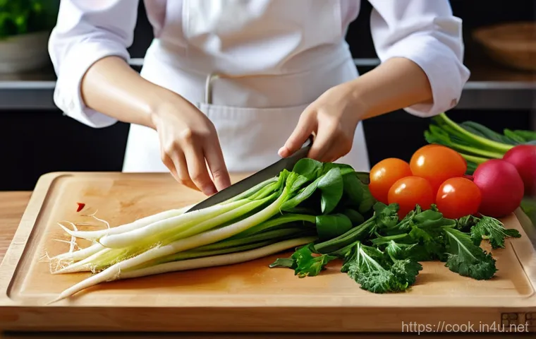 한식조리 실무에서 필요한 주요 레시피 - **Prompt 1: A Skilled Cook Selecting and Preparing Fresh Korean Ingredients**
A vibrant, sunlit ...